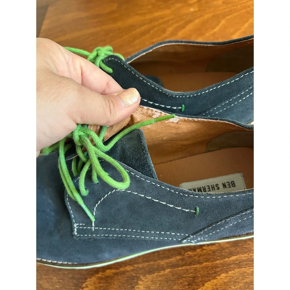 Ben Sherman Mens Navy Suede Derby Shoes Green Laces Casual‎ Oxford Sz US 11